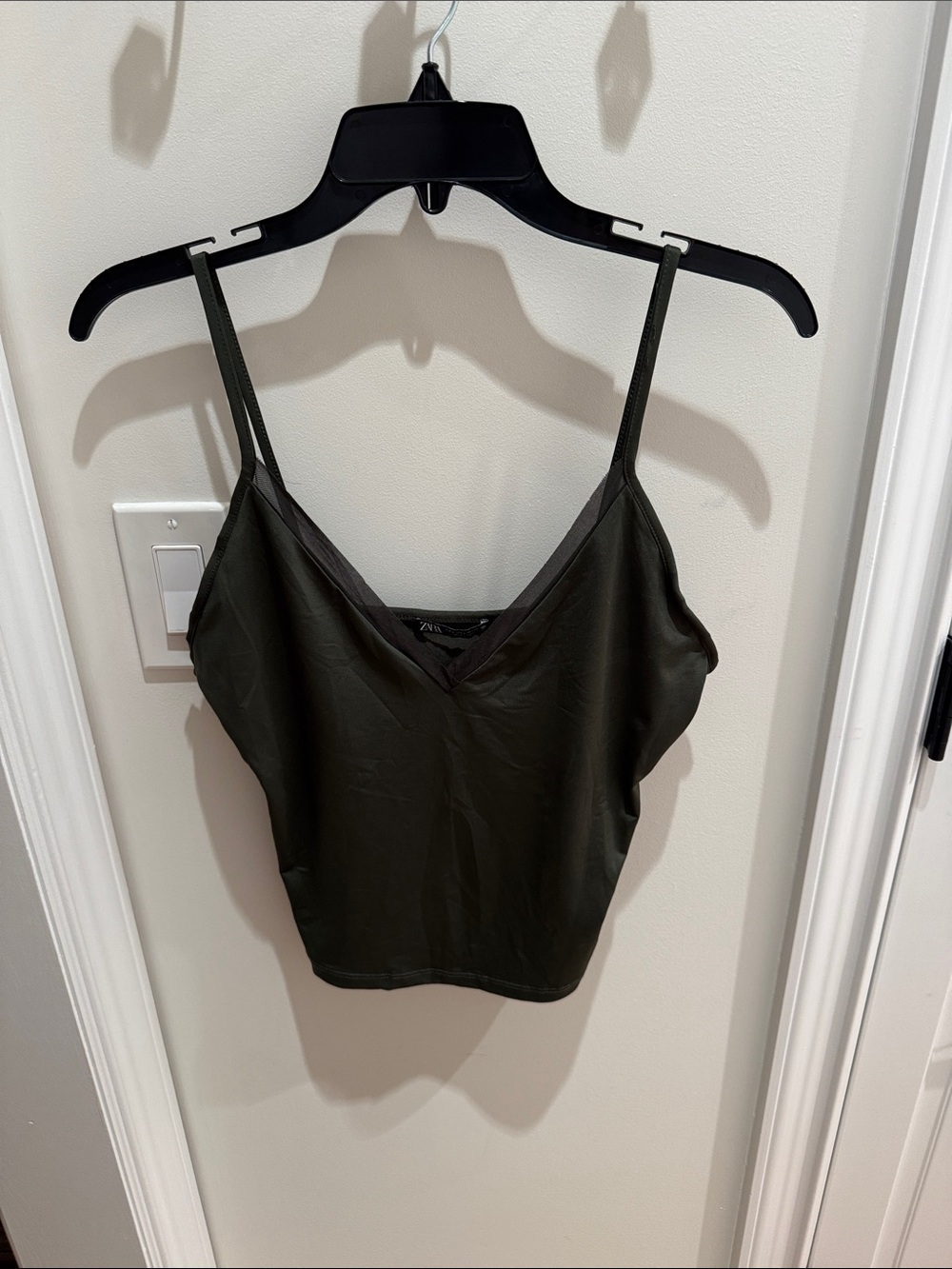 Zara Dark Olive cami with mesh